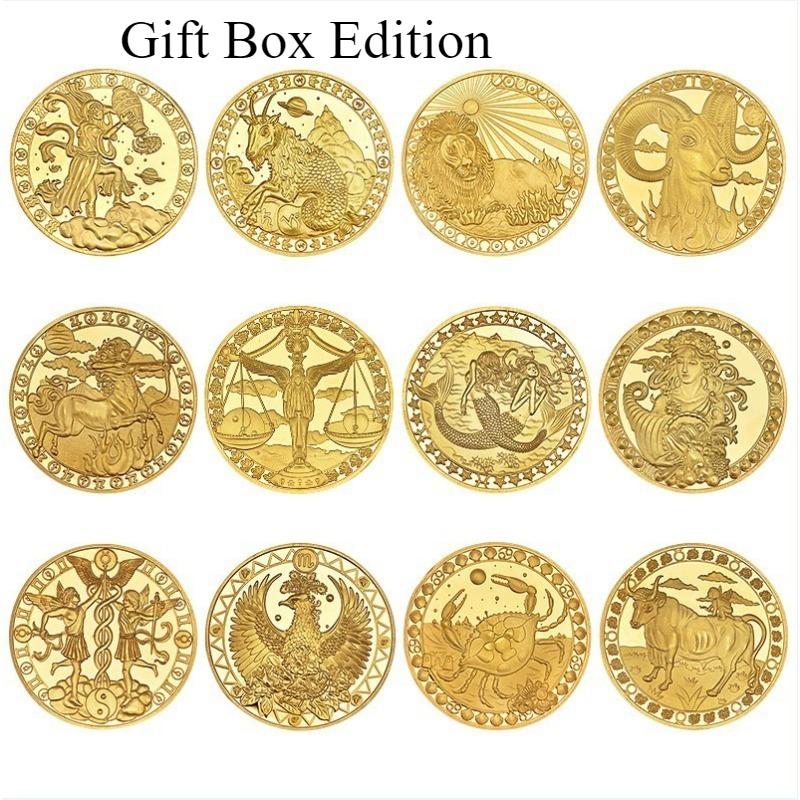 Doce Medallas Conmemorativas de Constelaciones Monedas de Oro del Hada de los Dientes 12 Artesanías del Zodiaco Monedas Europeas y Americanas Monedas de Constelaciones del Guardián de la Suerte