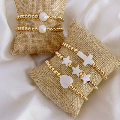 Pulseras de Cuentas Color Oro Nicssy para Mujer Joyería Concha Natural Cruz Estrella Corazón Amuleto Pulsera Cuerda Ajustable Pulseras