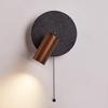 Black Travertine Retro Wall Light with Pull Cord for Minimalist Bedroom or Living Room