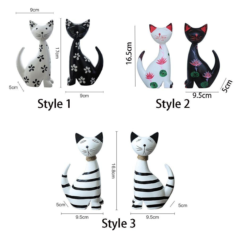 2pcs Modern Cat Statue Wooden Miniatures Figurine Desktop Ornament Animal Sculpture  Car