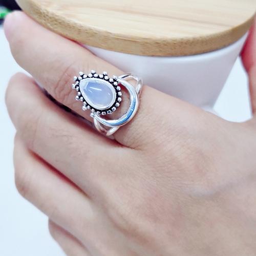 Charm Large Antique Marquise Created Moonstone Rings CopperWomen's Vintage Punk Jewelry Ring Unique Anniversary Party Gift