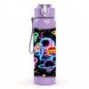 1PC Neon Glow Abstract Graffiti Print 750ml Color Plastic Sports Water Bottle Leakproof Flip Straw Lid Suitable for Sports Office Home Use