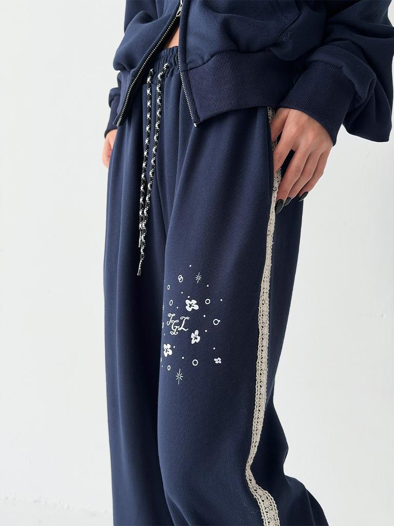 THE GREEN LAB Lace Side Line Track Pants [Navy]