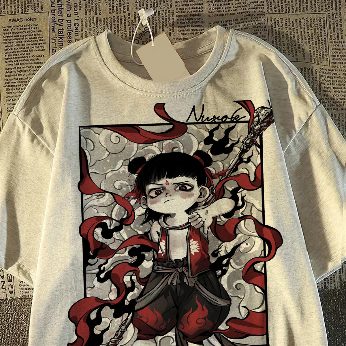 

Футболка унисекс Nezha, летняя футболка из чистого хлопка для женщин, повседневная футболка с рисунком, женская Harajuku, свободная, с коротким рукавом, белая, y2k, топы 3XL