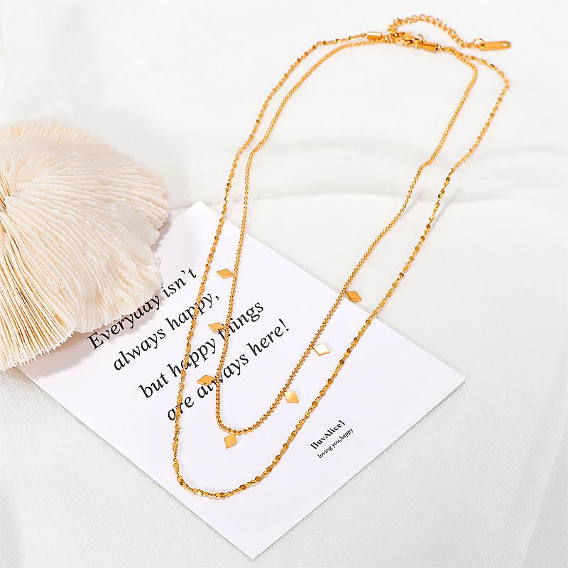 New European and American sweater chain with double-layer round beads high-end design gold necklace
