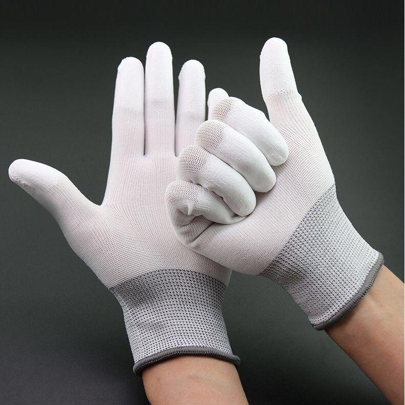 Anti-Static White PU Coated Palm Gloves - Thin Style for Electronics