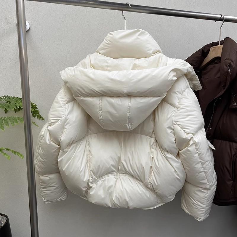 Womens Short Puffer Coat Winter Warm Hooded Cotton Jacket Solid Color Loose Fit Commute Style