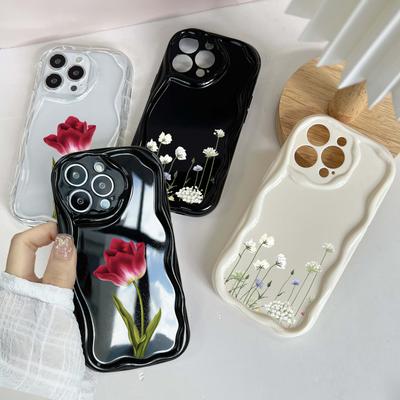 N93 Peony Soft Wavy Phone Cases for Samsung A54 A34 A13 A14 S23 S24 Ultra Xiaomi Redmi Note 13 12C Realme Infinix Protective Bumper Cover