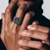 Black Stone Ring for Men Boys,Stainless Steel Thumb Ring Chunky Ring Square Ring,Luxurious Punk Male Jewelry Gifts