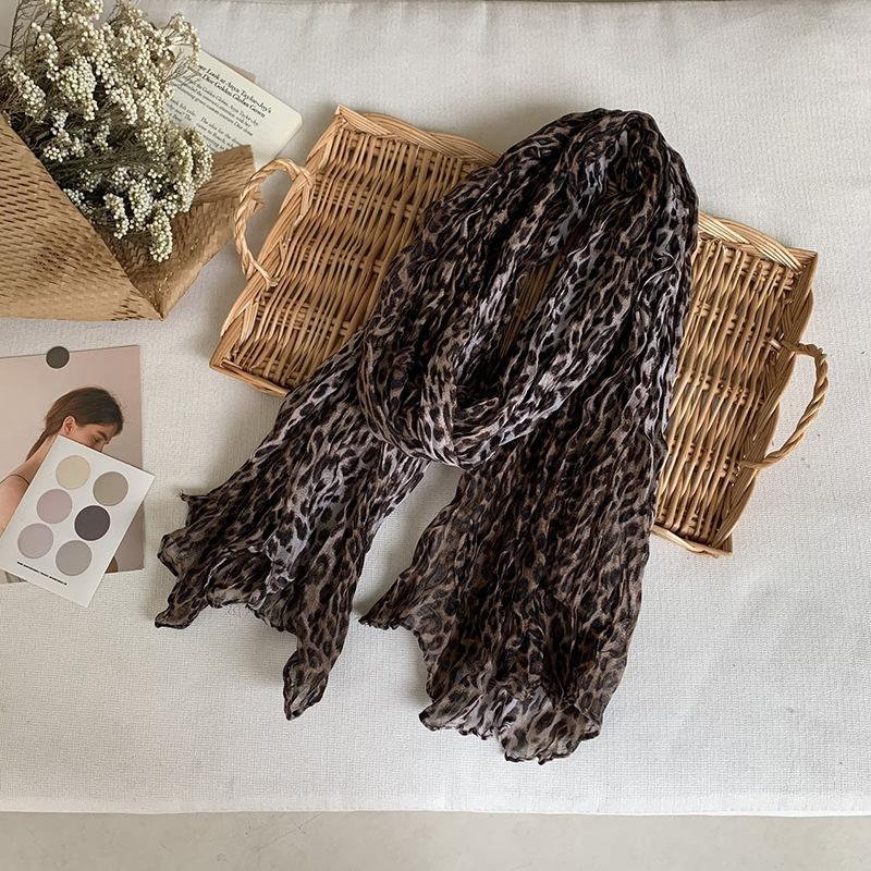 Vintage Cotton and Linen Scarf for Women Autumn and Winter Printed Thin Pleated Scarf Silk Scarf