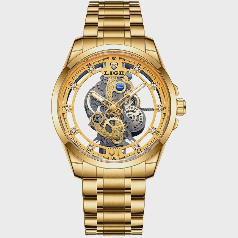 Men Watch Skeleton Quartz Wristwatch Gold Skeleton Retro Man Watch Top Brand Luxury Clock Mens Watches