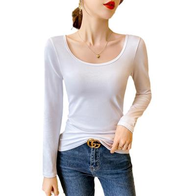 Unterhemd Damen Herbst und Winter Neu Samt Verdickt U-Ausschnitt Langarm Thermotop