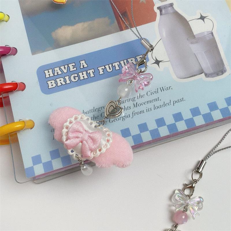 Niedliche Süße Engelsflügel Schleife Handy-Lanyard-Umhängeband Schlüsselanhänger Anhänger Anti-Verloren Handykette Taschenanhänger Mädchenhafter Handy-Anhänger Geschenke