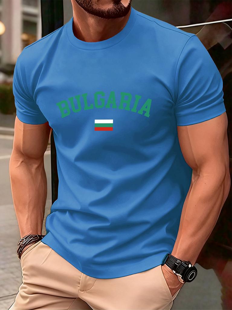 Bulgaria Text With Flag Prints Mens TShirt Cotton Summer ONeck Short Sleeve Tops Soft Oversized T Shirt Casual Male Clothes