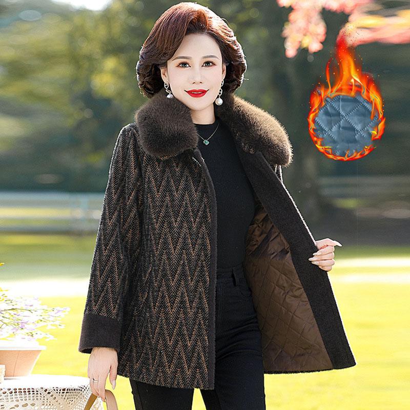 

Зимнее пальто для матери, норковая бархатная шерстяная куртка для женщин среднего возраста, утепленные утепленные парки M кофейный