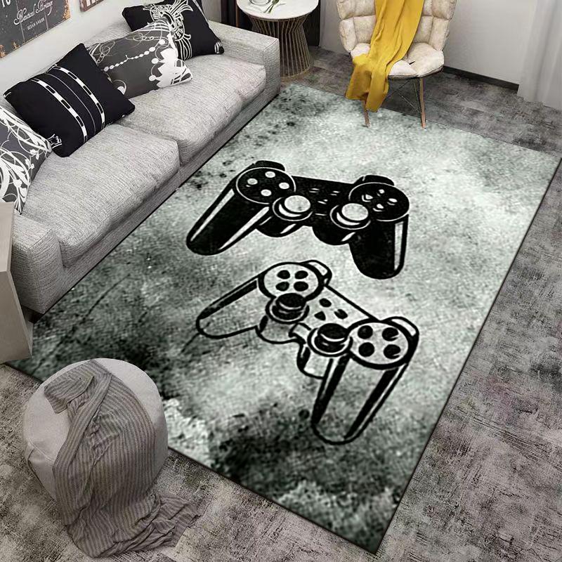 Gaming Controller Carpet with Retro Console Design in Gray Tones Suitable for use as an anti-slip for living room bedroom sofas