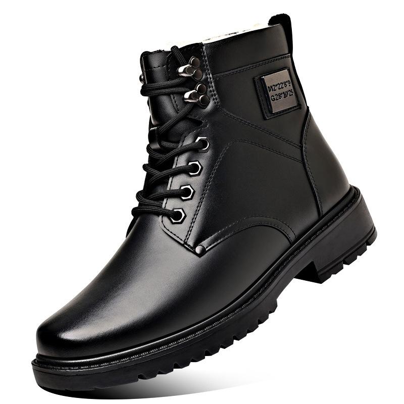 Winter High Top Warmhaltende Baumwollschuhe für Herren Mode Lässig Neuer Designer Schneestiefel Männlich Schnürung Plateau Rindsleder Stiefel Mann