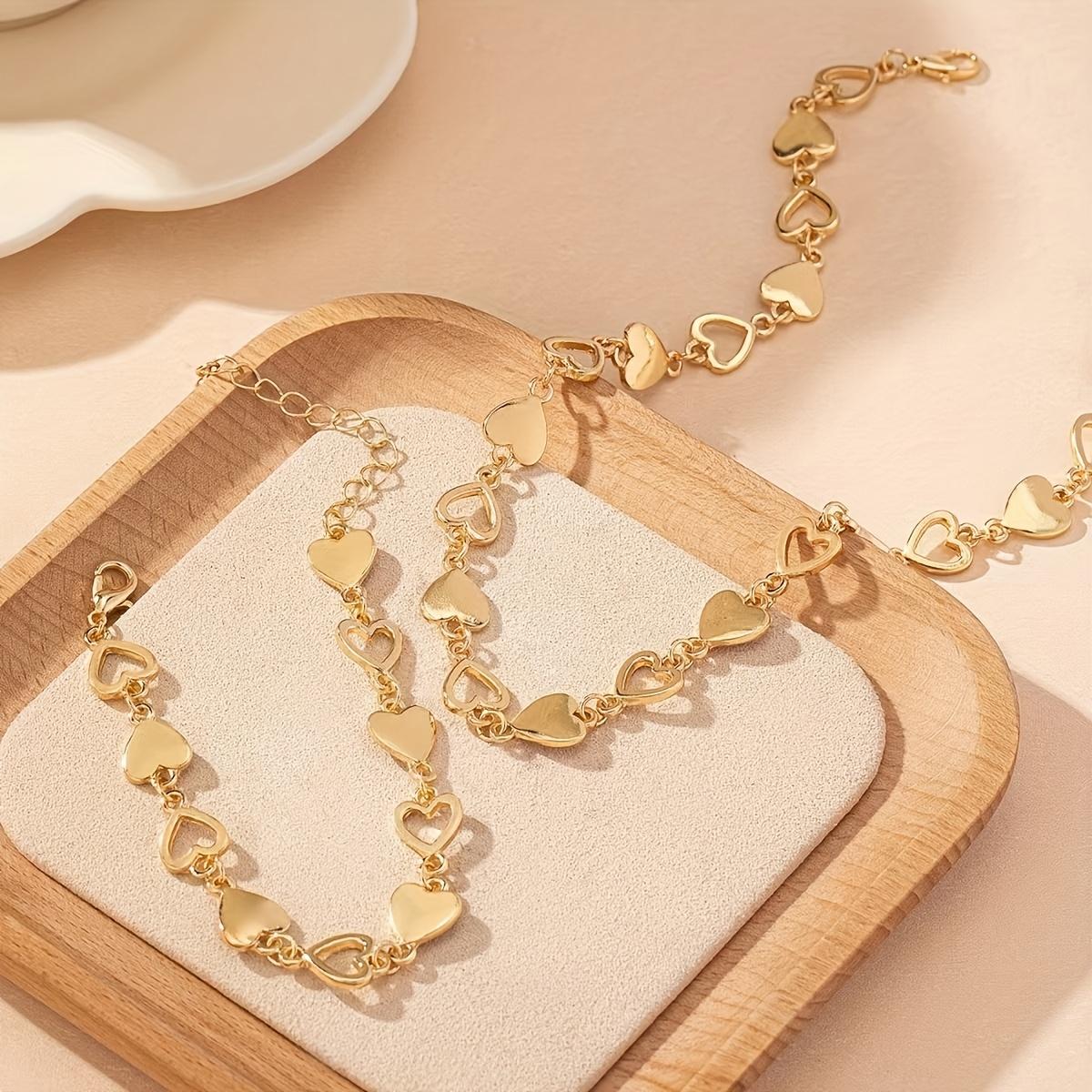 Stainless Steel Necklace and Bracelet Set - Cute Interlocking Ring Design for Everyday Wear and Year-Round Elegant Outfits Golden
