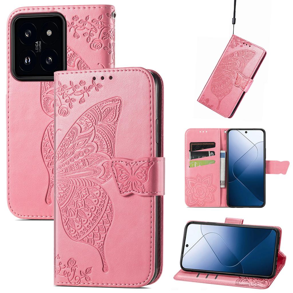 For Xiaomi 14T Pro Case PU Leather Wallet Phone Cover Butterfly Pattern