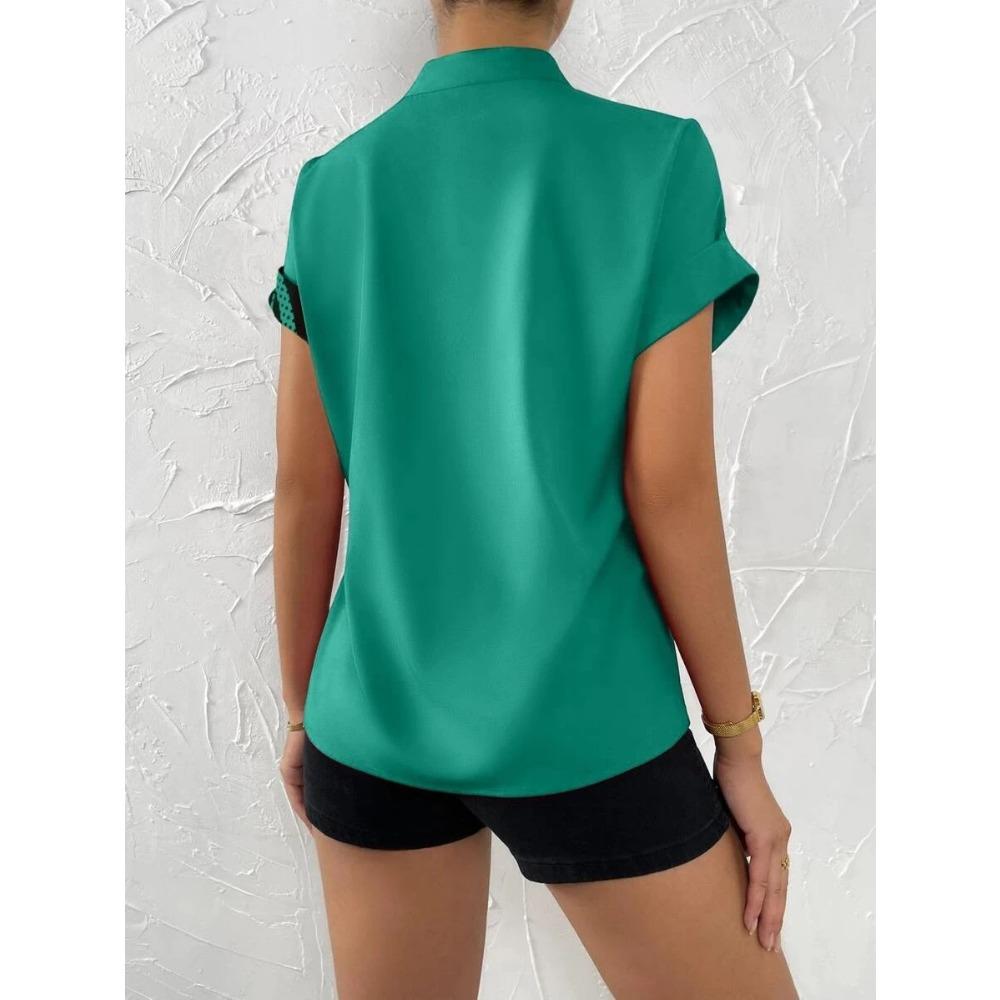 GMXIA Summer Women's Semi-open Collar Fashion Print Patchwork Casual Shirt