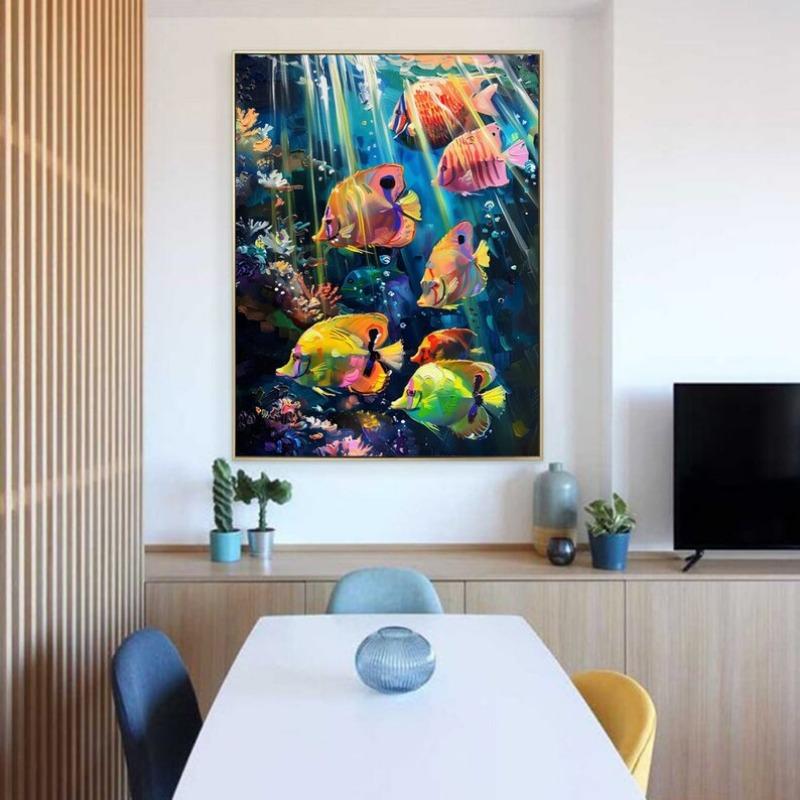 Fish in The Sea Marine Organism Poster Colorful Tropical Fish Oil Canvas Painting Animal Wall Art Picture Living Room Home Decor