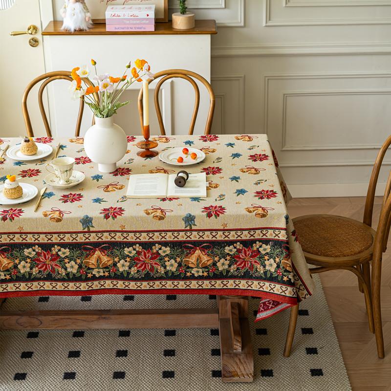 Retro Polyester Cotton Color Woven Jacquard Christmas Tablecloth Rectangular Coffee Table Tablecloth Dining Table Cloth