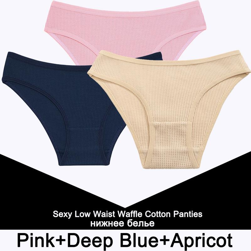 3PCS/Set Damen Waffel Baumwolle Slips Sexy Dessous Damen Unterwäsche Unterhose Slips Mädchen Einfarbige Intime Slips Für Frau