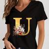 Vintage Flower Alphabet Graphic T Shirts Women Alphabet Rose Gold Essential Women Clothing Gift for Alphabet Floral Lover Tshirt
