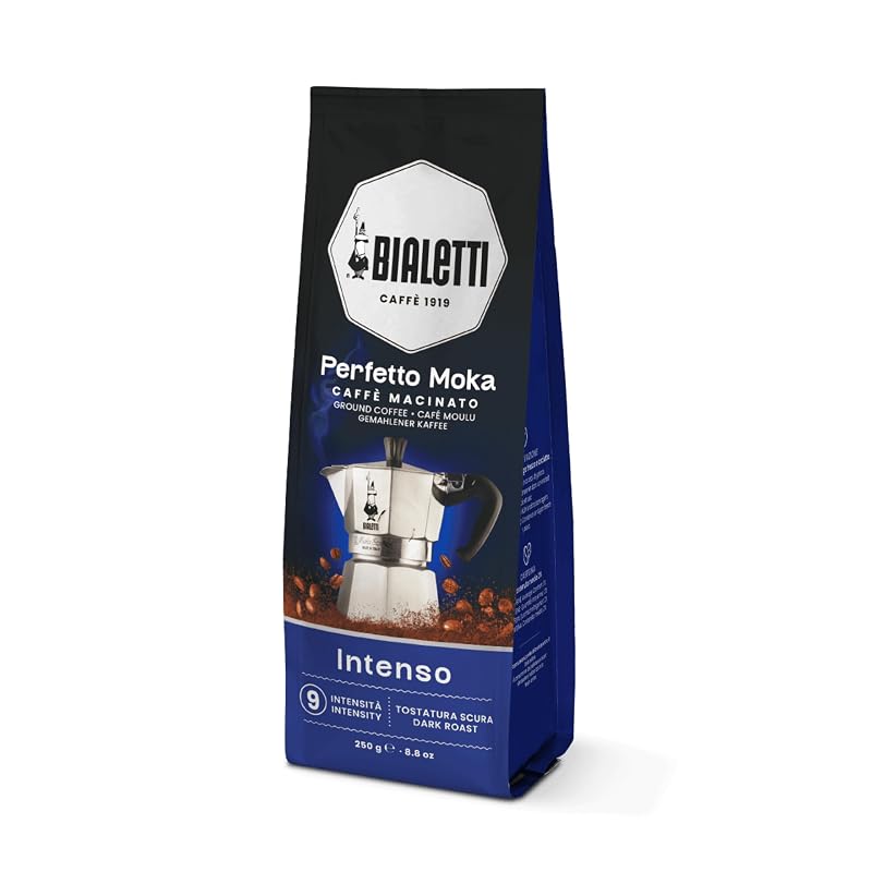 Bialetti Perfetto Moka Intenso (Ground / Fine Grind / 250g) Italian Coffee Beans for Espresso