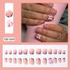 24Pcs Pink Leopard Print French Tips False Nails Short Square Head 3D Black Bowknot Fake Nails Acrylic Full Cover Press On Nails