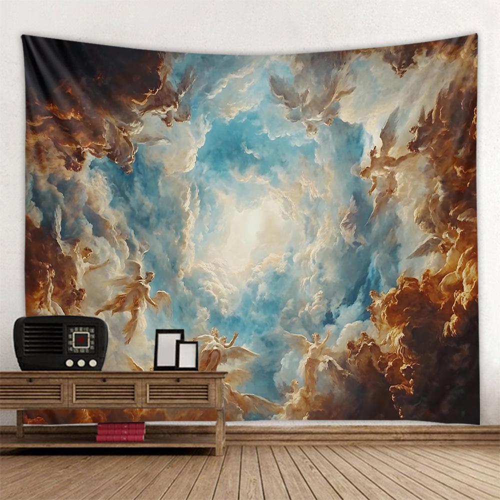 Vintage Sky Figure Tapestry European Church Ceiling Wall Hanging Living Room Background Poster Home Dormitory Studio Decoration