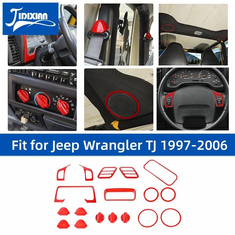 JIDIXIAN Red ABS Interior Decoration Trim Fit for Jeep Wrangler TJ 1997-2006 Car Instrument Panel Horn A/C Switch Accessories we1