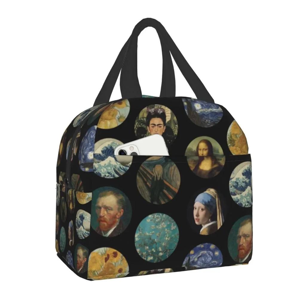 Almond Blossoms Lunch Box Portable Thermal Cooler Food Insulated Oil Painting Lunch Bag for Women Kids