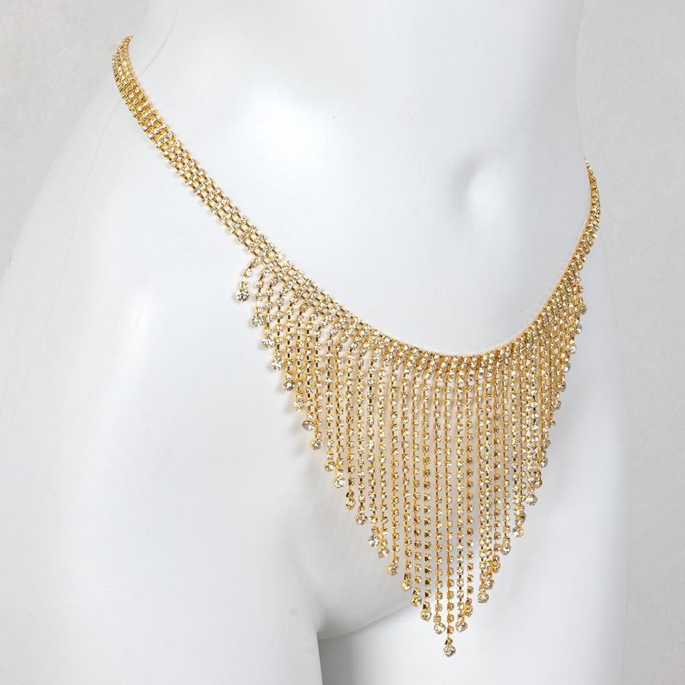 Lanț de corp cu ciucuri complet cu diamante pentru femei Lanț tanga cu strasuri Stil european Accesoriu de corp pentru club de noapte Plajă