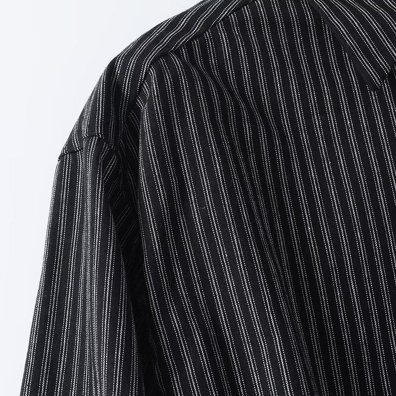 2025 Spring Women's Striped Print Loose Single-Breasted Lapel Shirt