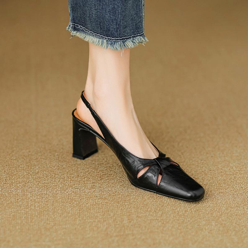 New Bag Head Sandals Women's One-pedal Empty Sandals Summer Thick Heel Women's Sandals Medium Heel Large Size Shoes Square Head Comfortable