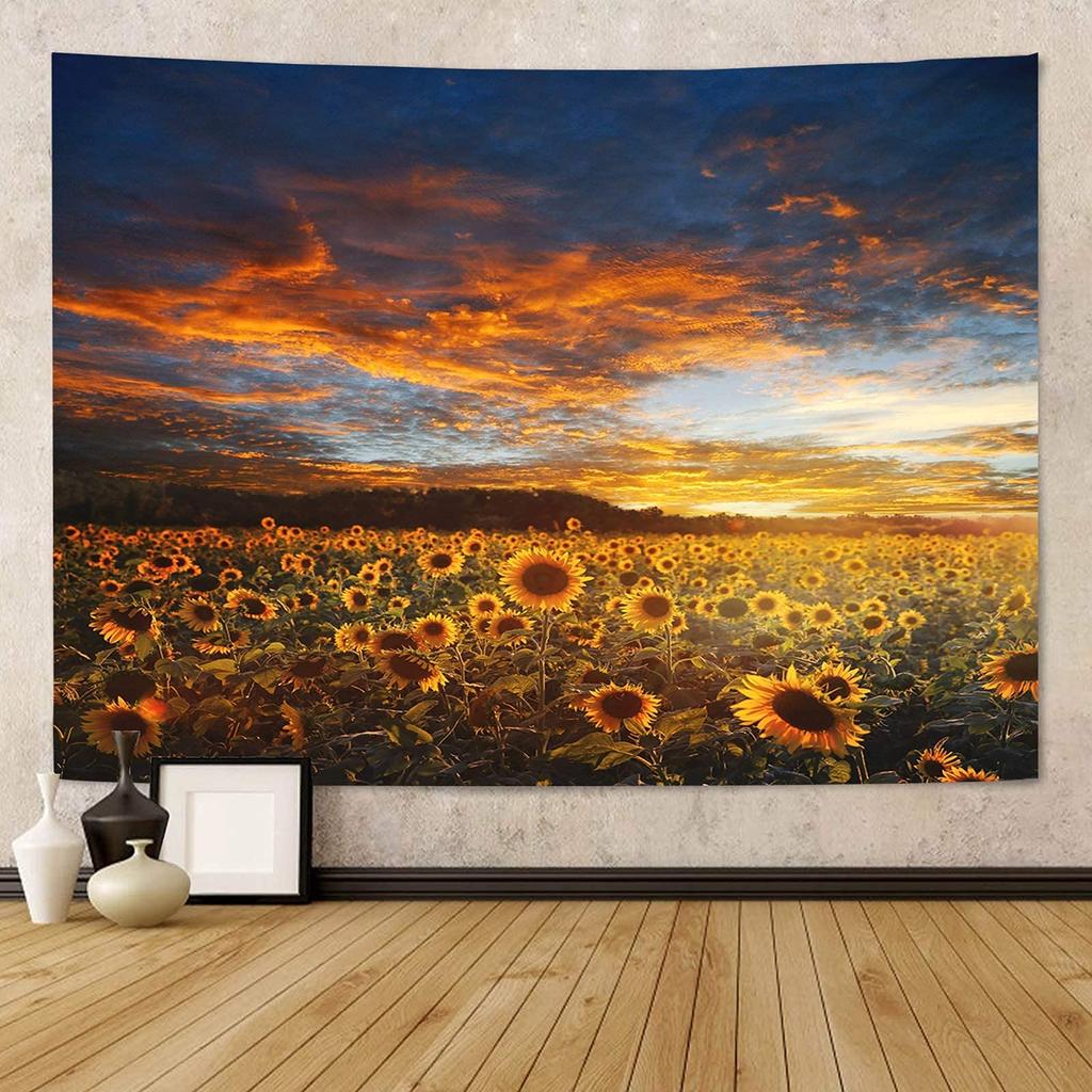 Gul Blommande solros Vackert landskap Mönster Gobeläng Hem Sovrum Vardagsrum Sovsal Väggdekoration Gobeläng