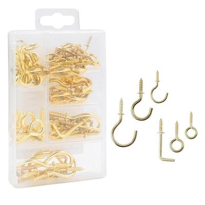 RSINC 73pc Assorted Hook Set Golden Nickel Plated, Multipurpose Eye,Cup,Square B0C1JH1W4R