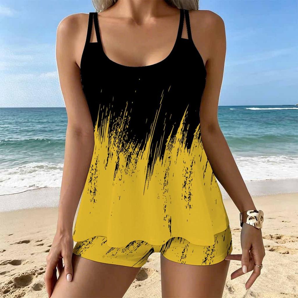 Women's Swimwear Tankini 2 Piece Swimsuit Vertical Ink Splatter Vacation Bathing Suits