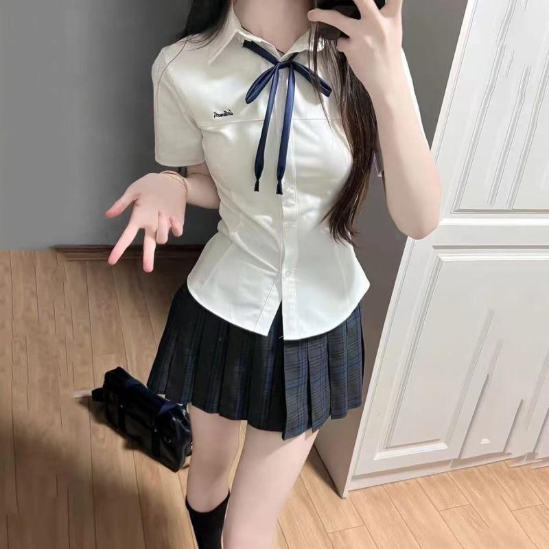 Women's Slim-Fit JK Style White Shirt - Short Sleeves, Summer Collection, College Chic