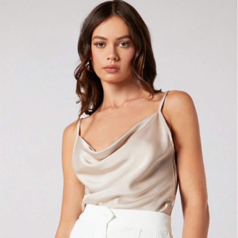 Summer Sleeveless Satin Base Casual Tank Tops Women Pile Collar Sexy Loose Tanks Women's Camis Elegant Slim Fit Simple Female Straps Tank Vest 26559