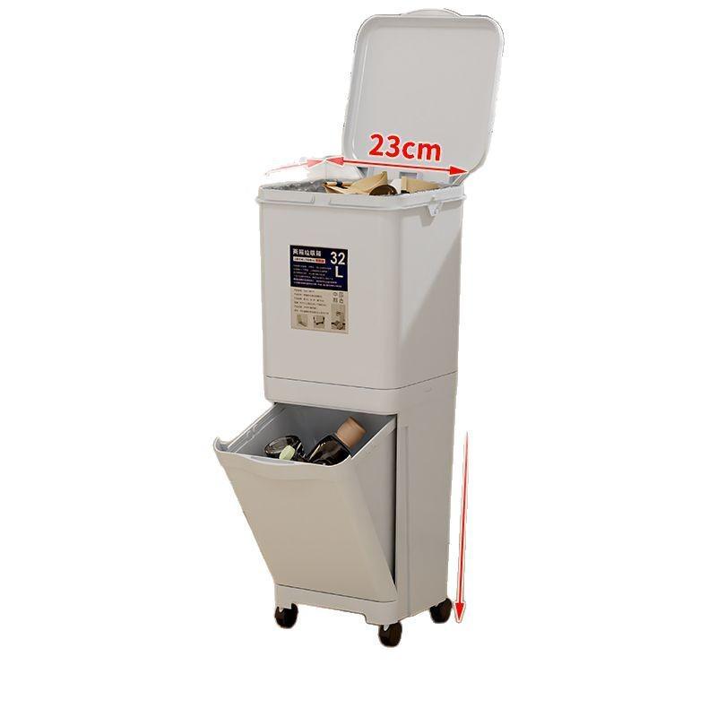 Large Capacity Double Layer Movable Kitchen Trash Bin with Dry/Wet Separation