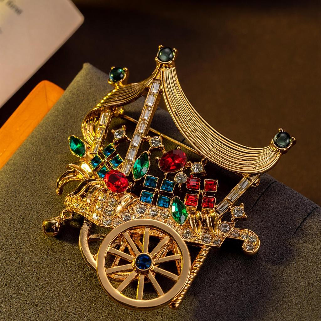 Vintage Fairy Tale Gemstone Cart Brooch – Colorful Jewelry for Fashion Accessories