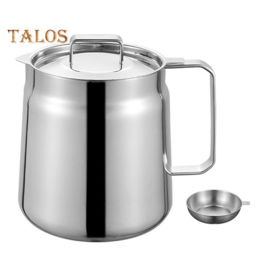 Stainless Steel Oil Filter Pot with Spout Handle Large Capacity Versatile Oil Filter Vessel Food-Grade Multi-Functional Fryer Tank for Kitchen Camping