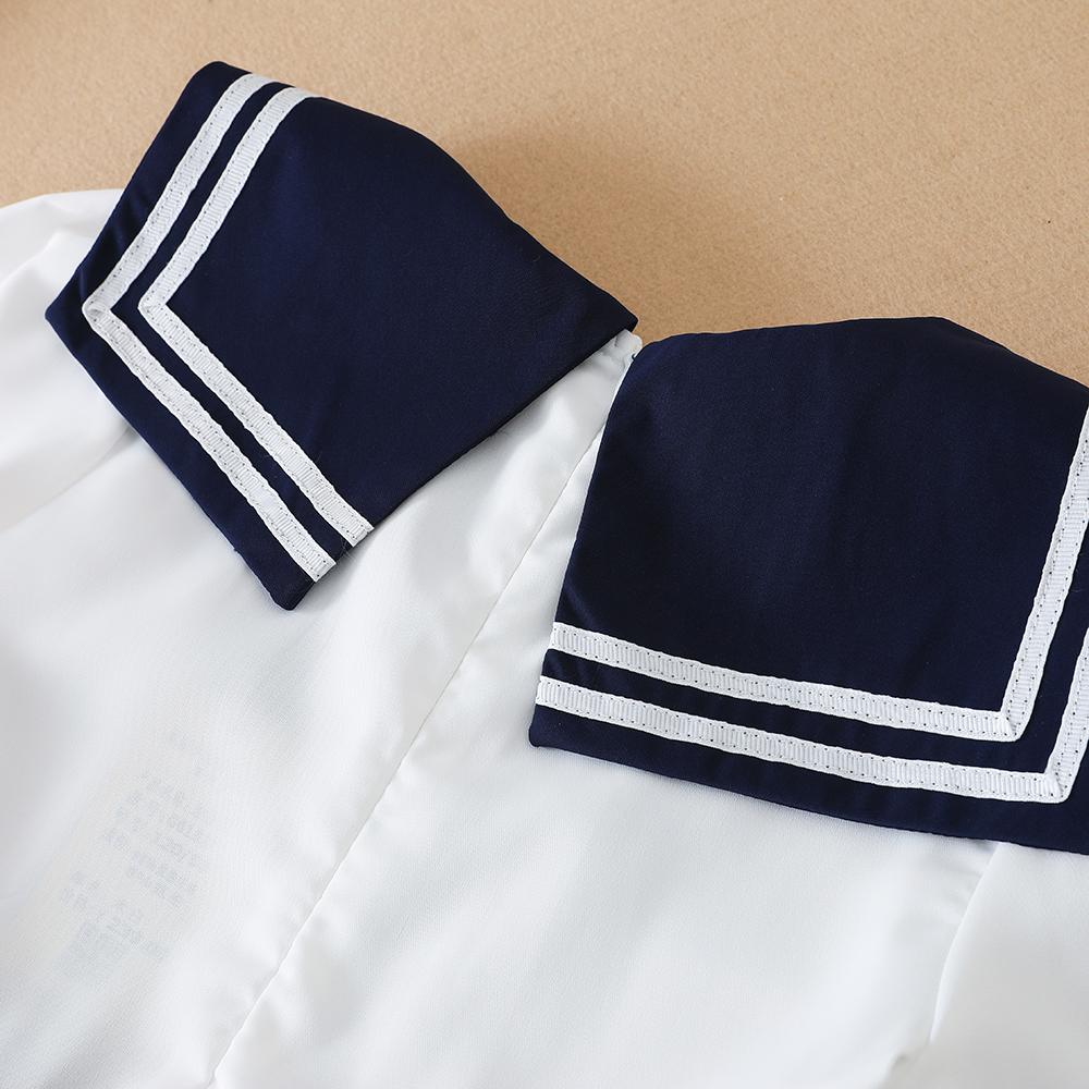 Girls' Short-Sleeved Summer Dress for 5-12 Years Preppy College Style Striped Collar Dresses Back To School Clothes