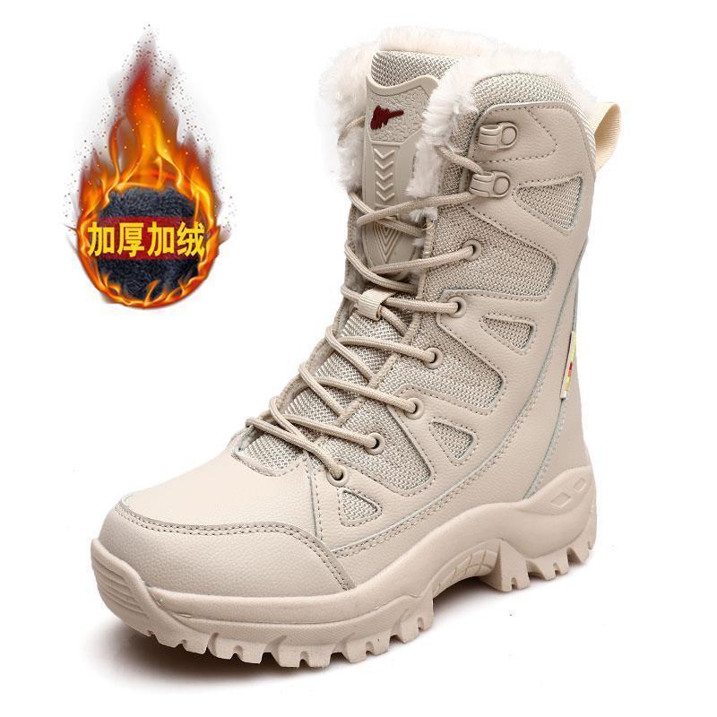 New Large Size Combat Boots High Top Piled Thickened Hiking Snow Boots