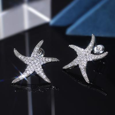 Huitan Lusso Colore Stella Marina Orecchini a Lobo Donna Micro Pavé Cristallo CZ Stella a Cinque Punte Gioielli Statement Drop Shipping