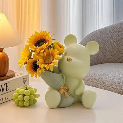 Cute Mini Little Bear Vase Creative Little Bear Stick Flower Living Room Desktop Decoration Valentine's Day Gift for Lover