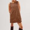 Lady Dress with Side Pockets Backless Sleeveless Loose Round Neck Loose Solid Color Mini Dress Above Knee Length Casual Dress
