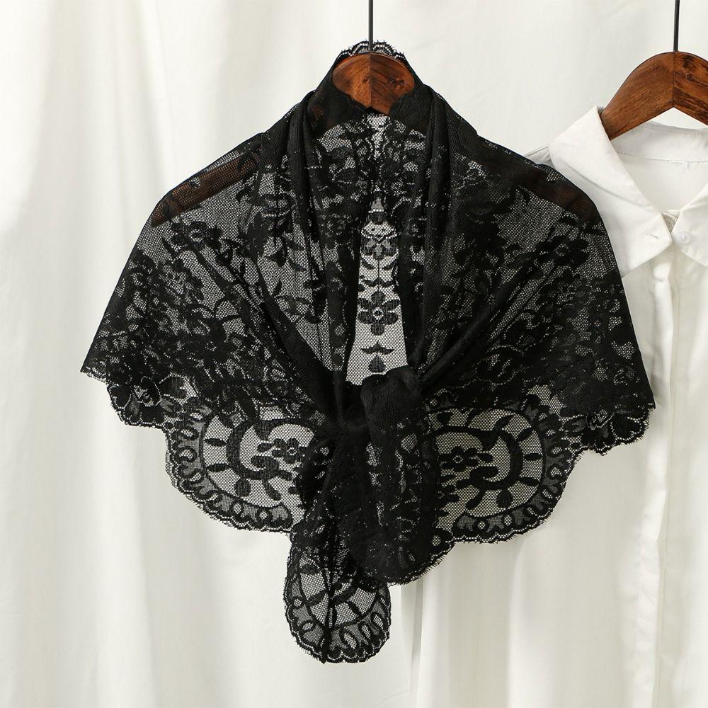 Elegant Lace Triangle Scarf Vintage Embroidered Flower Scarf Retro Wedding Headscarf Church